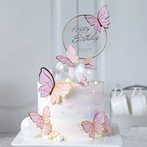 12 Pink and Gold Butterflies